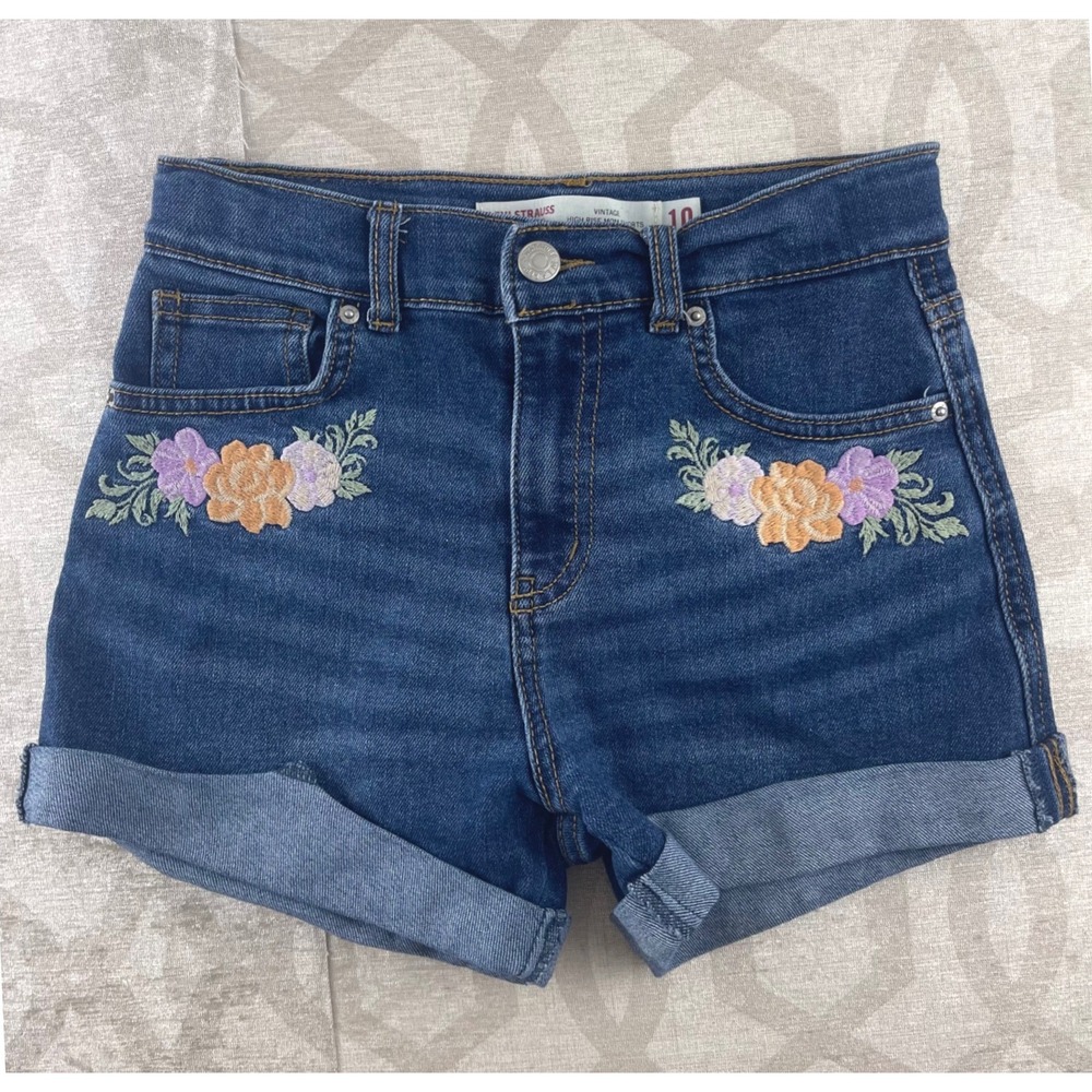 Signature by Levi Strauss Girls Vintage High Rise Mom Shorts Floral Blue Size 10